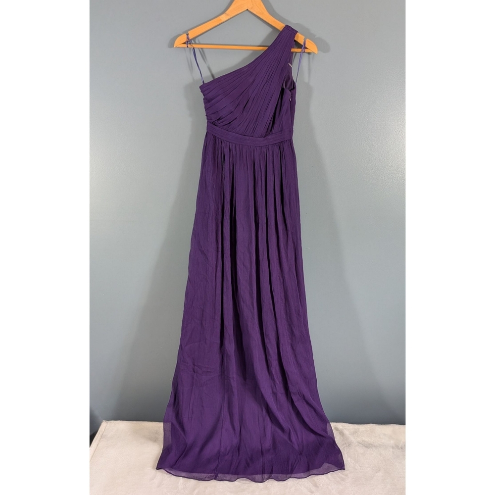J Crew 00P 100% Silk One Shoulder Maxi Purple Formal Dress